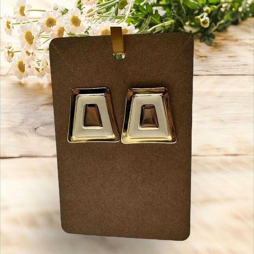 Vintage Geometric Gold toned & Off White Square Earrings